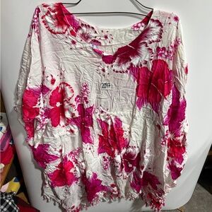 #2097-Vibrant Pink and White Floral Blouse